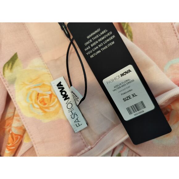Fashion Nova Floral Halter Midi Dress Pink Rose NWT - Picture 8 of 8